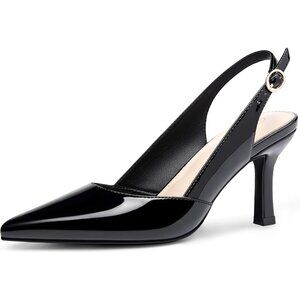 Women's Black Leather Kitten Heels Closed Pointed Toe Wedding Party Dress Pumps